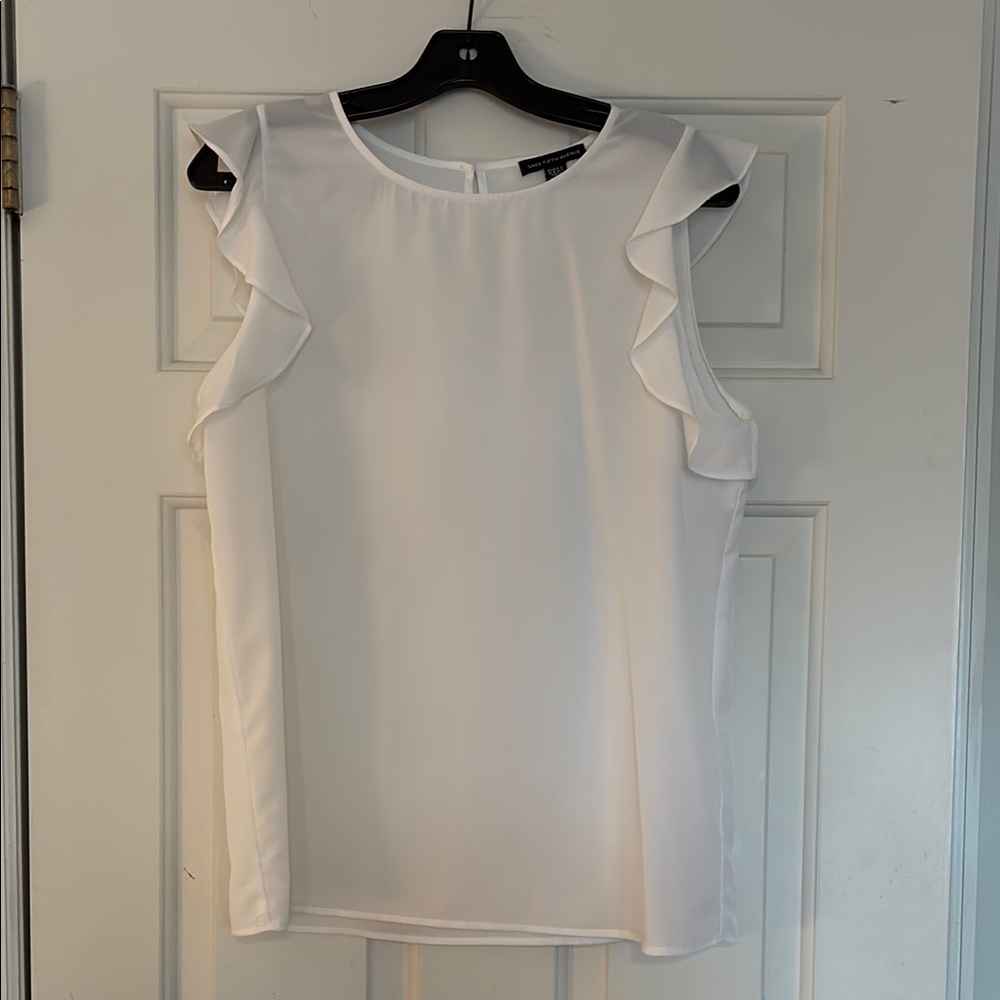 Saks Fifth Avenue White Ruffled Sleeveless Blouse